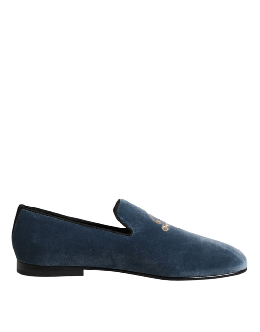 Mocasines Dolce & Gabbana Blue Velvet con logotipo DG Zapatos de vestir