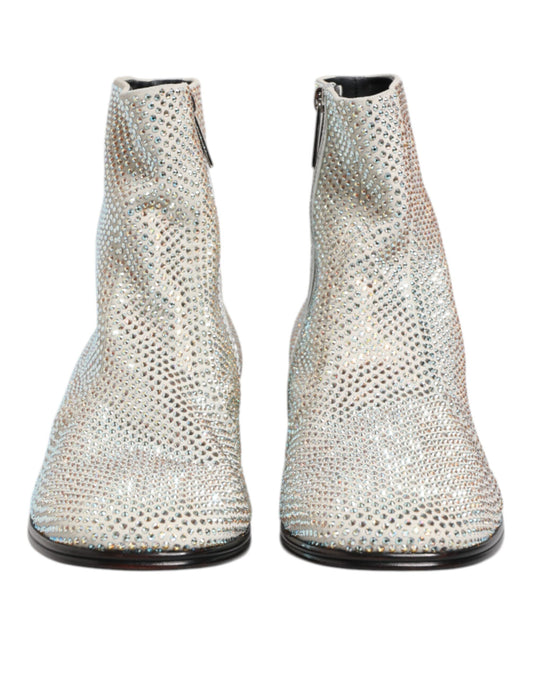 Zapatos botines Dolce & Gabbana blancos con logo DG de strass