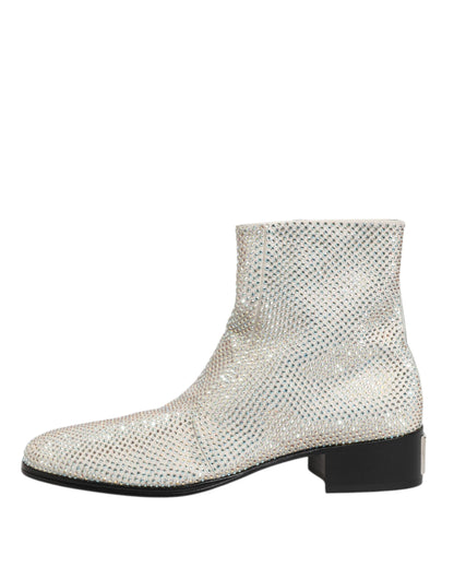 Zapatos botines Dolce & Gabbana blancos con logo DG de strass