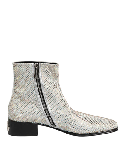 Zapatos botines Dolce & Gabbana blancos con logo DG de strass