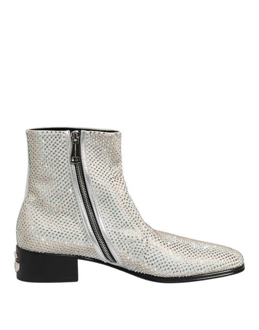 Zapatos botines Dolce & Gabbana blancos con logo DG de strass