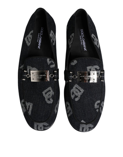 Mocasines de algodón azul con logotipo de Dolce & Gabbana Zapatos de vestir formales