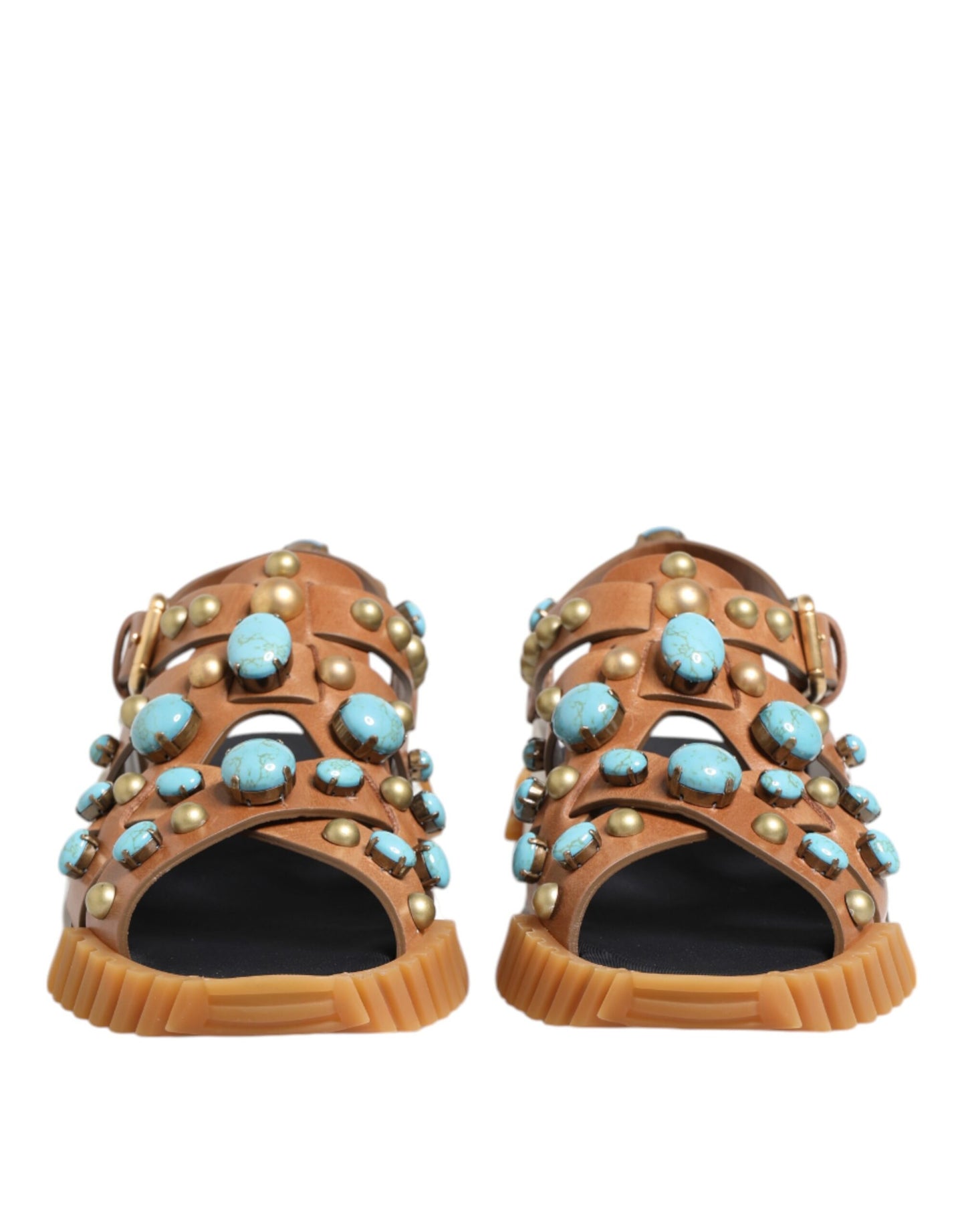 Sandalias con tachuelas de cuero marrón Dolce & Gabbana
