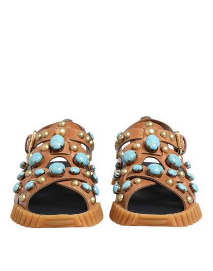 Sandalias con tachuelas de cuero marrón Dolce & Gabbana