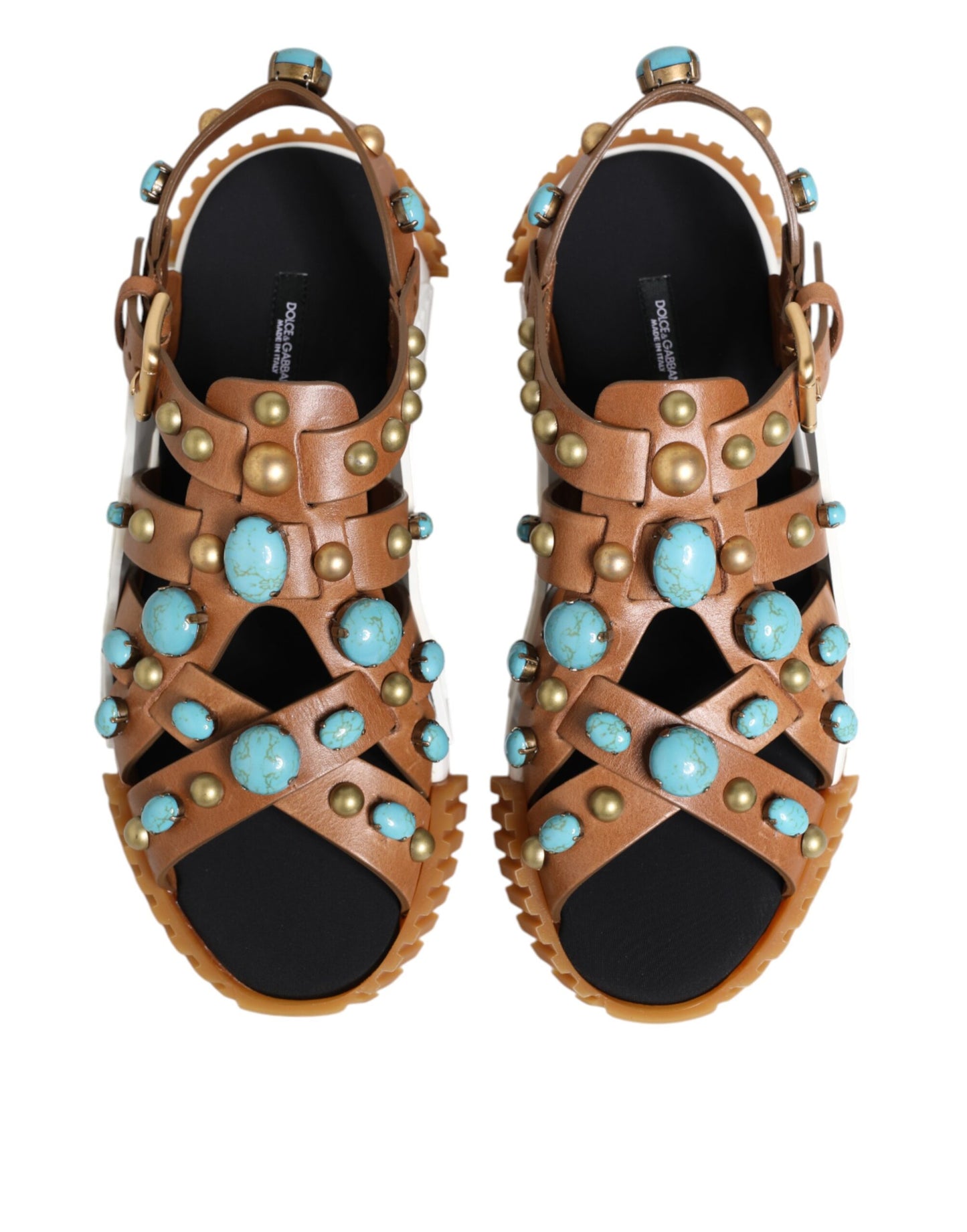 Sandalias con tachuelas de cuero marrón Dolce & Gabbana