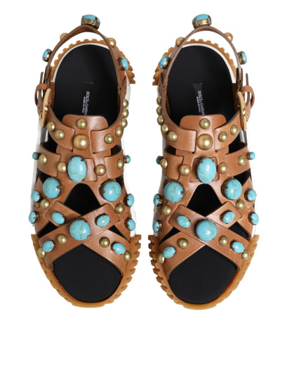 Sandalias con tachuelas de cuero marrón Dolce & Gabbana