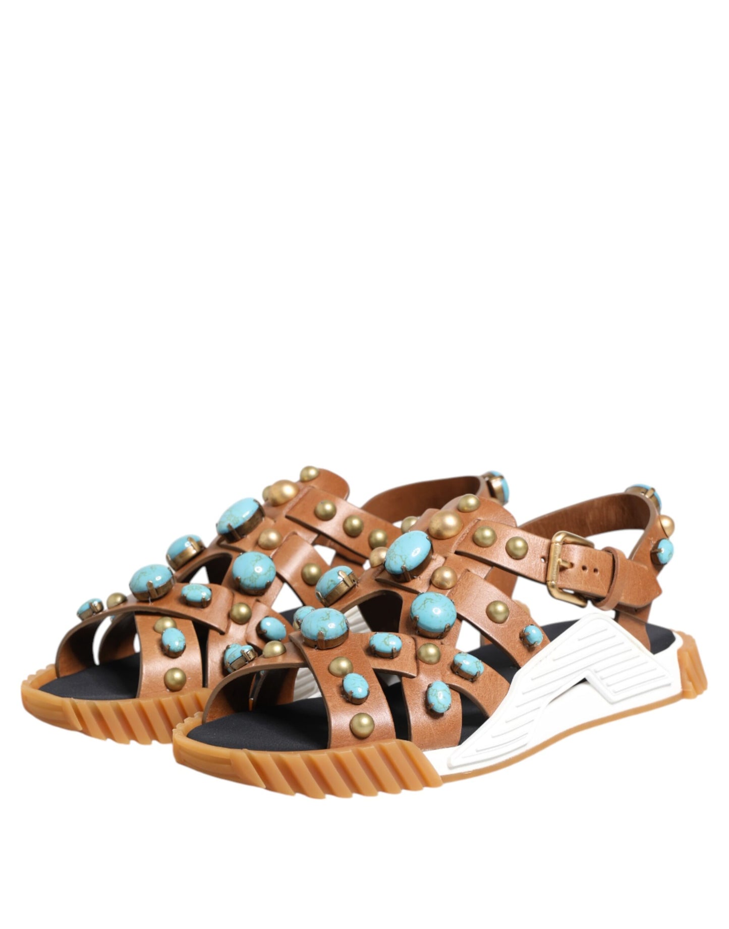 Sandalias con tachuelas de cuero marrón Dolce & Gabbana