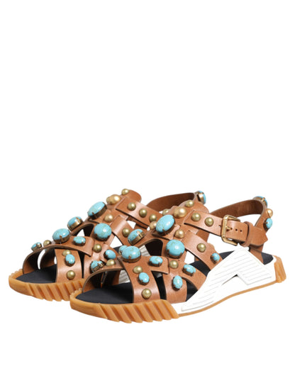 Sandalias con tachuelas de cuero marrón Dolce & Gabbana