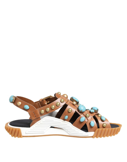 Sandalias con tachuelas de cuero marrón Dolce & Gabbana