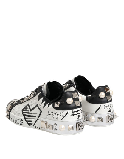 Dolce & Gabbana Zapatillas Bajas Tachonadas Blancas Negras