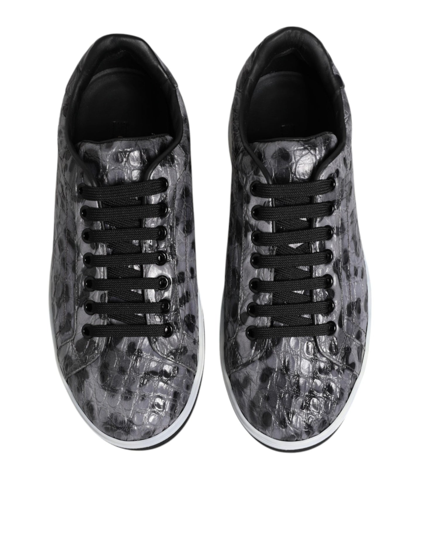 Zapatillas Dolce & Gabbana Grises de Piel con Estampado de Leopardo y Caña Baja