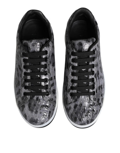 Zapatillas Dolce & Gabbana Grises de Piel con Estampado de Leopardo y Caña Baja