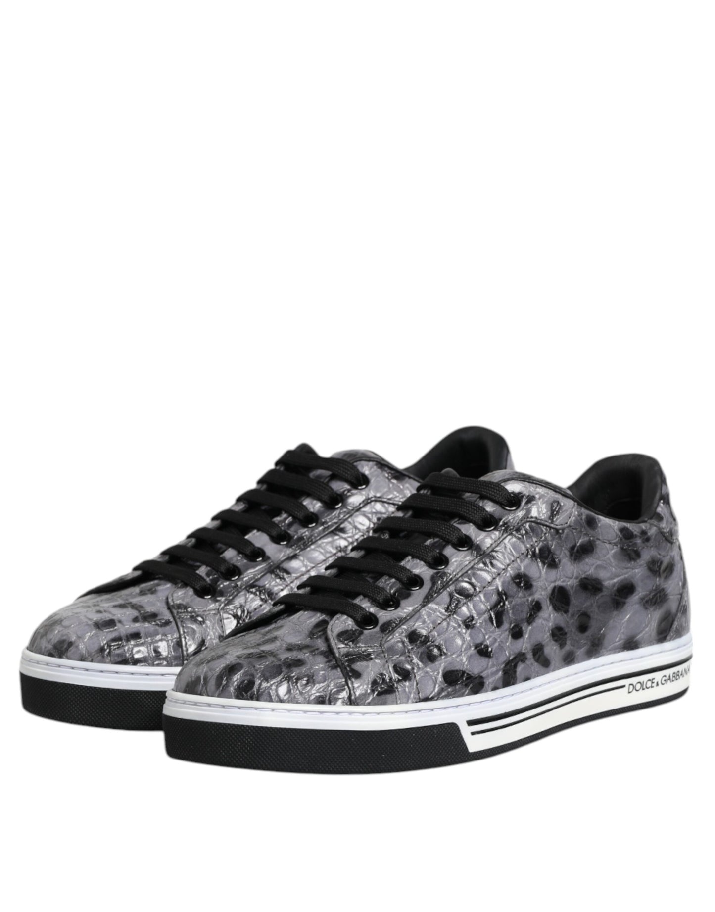 Zapatillas Dolce & Gabbana Grises de Piel con Estampado de Leopardo y Caña Baja