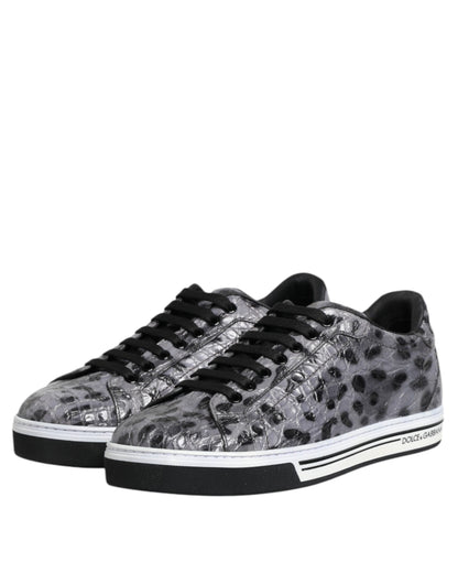 Zapatillas Dolce & Gabbana Grises de Piel con Estampado de Leopardo y Caña Baja