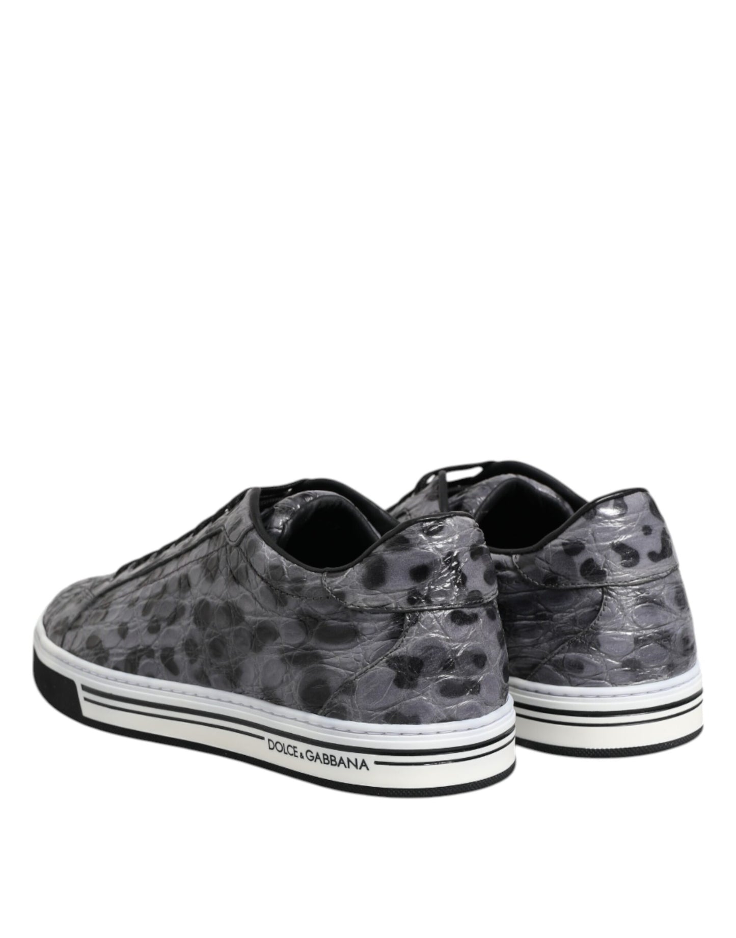 Zapatillas Dolce & Gabbana Grises de Piel con Estampado de Leopardo y Caña Baja