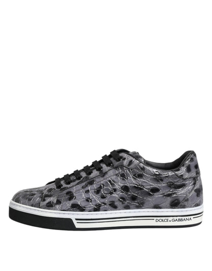 Zapatillas Dolce & Gabbana Grises de Piel con Estampado de Leopardo y Caña Baja