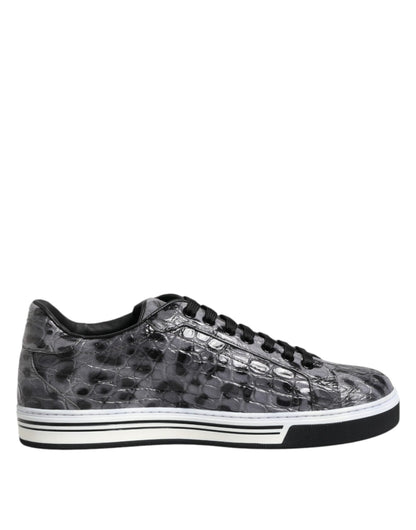 Zapatillas Dolce & Gabbana Grises de Piel con Estampado de Leopardo y Caña Baja