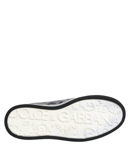 Zapatillas Dolce & Gabbana Grises de Piel con Estampado de Leopardo y Caña Baja