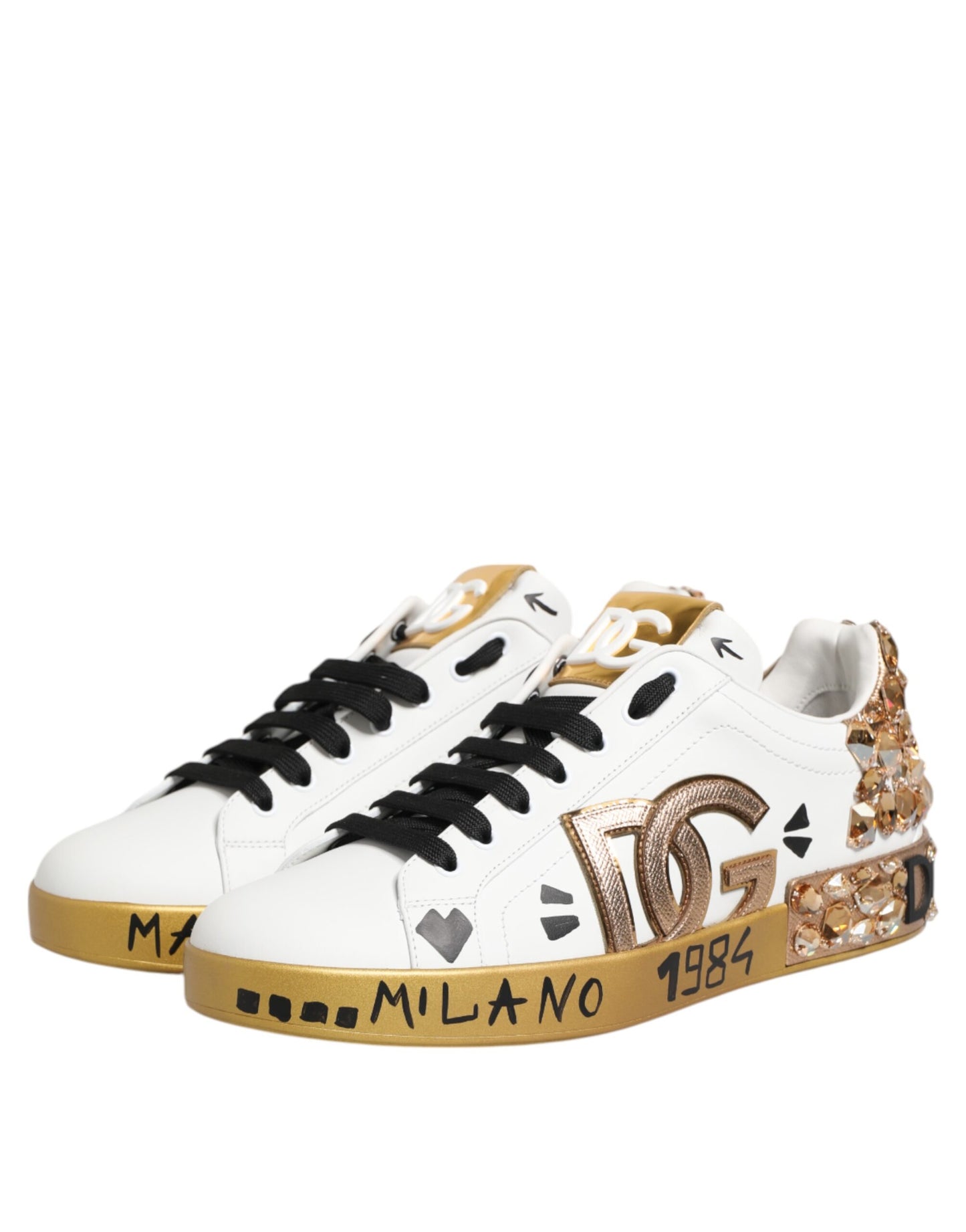 Zapatillas Dolce & Gabbana Portofino de oro blanco con cristales