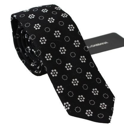 Corbata Clásica Dolce & Gabbana Negra 100% Seda Estampado Floral