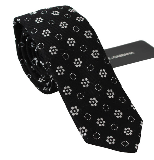 Corbata Clásica Dolce & Gabbana Negra 100% Seda Estampado Floral