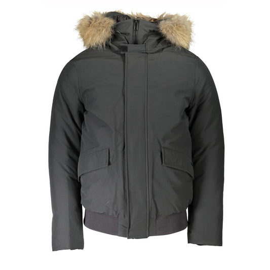 Chaqueta de hombre Woolrich gris de algodón con capucha y piel extraíble
