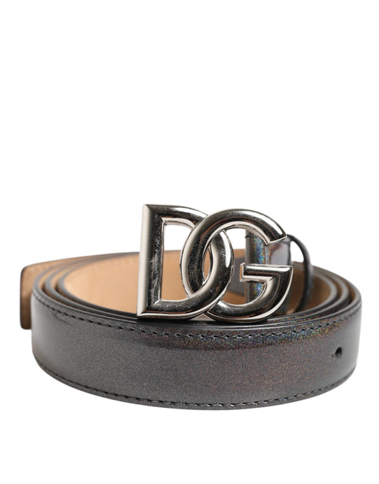Cinturón Dolce & Gabbana de piel metalizada con hebilla del logo en tono plateado