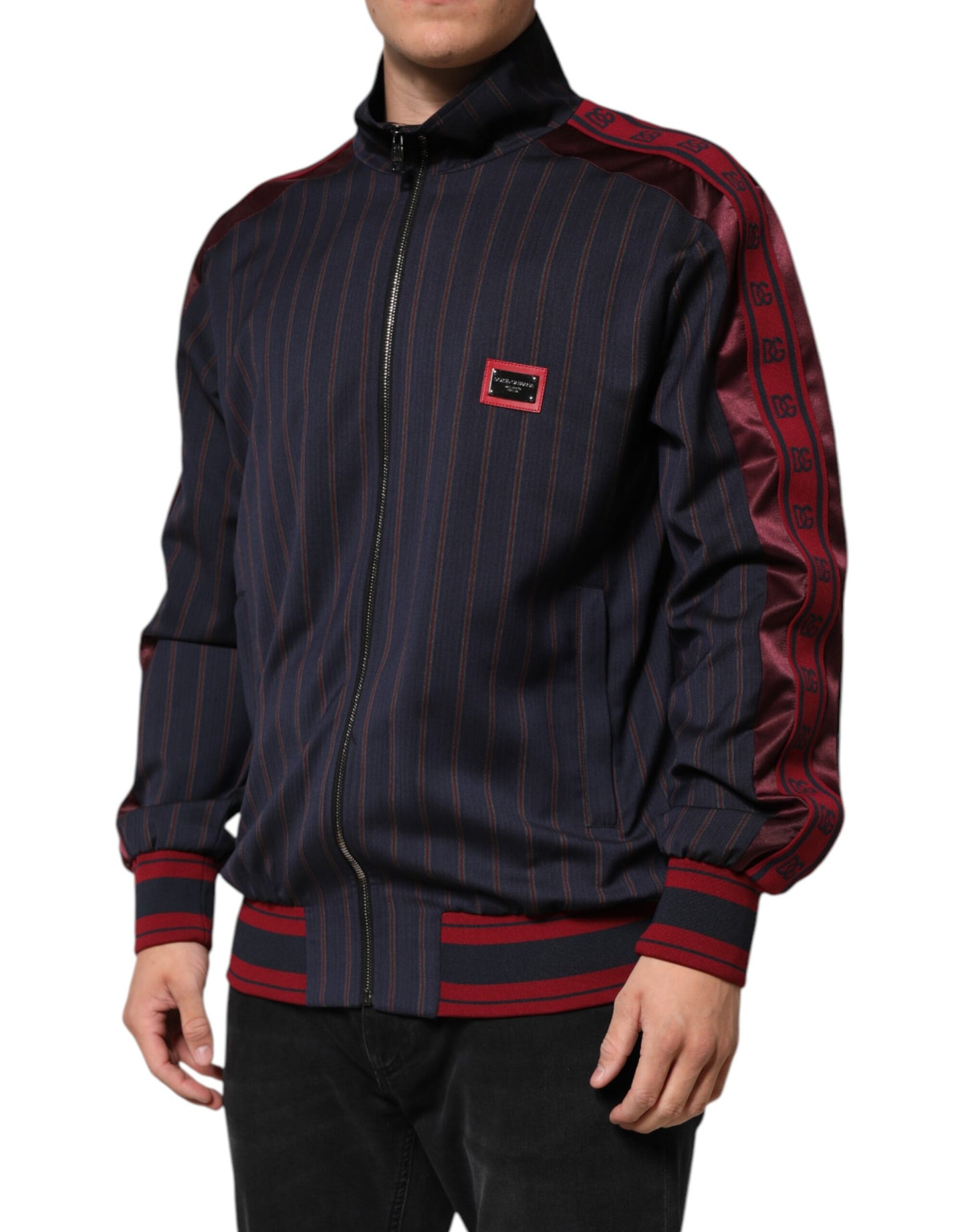 Chaqueta Dolce & Gabbana con cremallera completa, logotipo y rayas azules y rojas