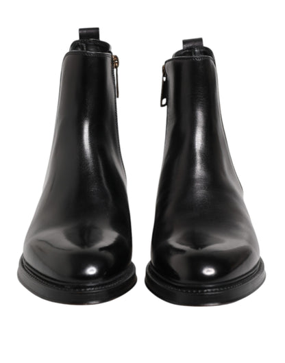 Botas Botines de Cuero Chelsea Negros a Media Pantorrilla Dolce & Gabbana