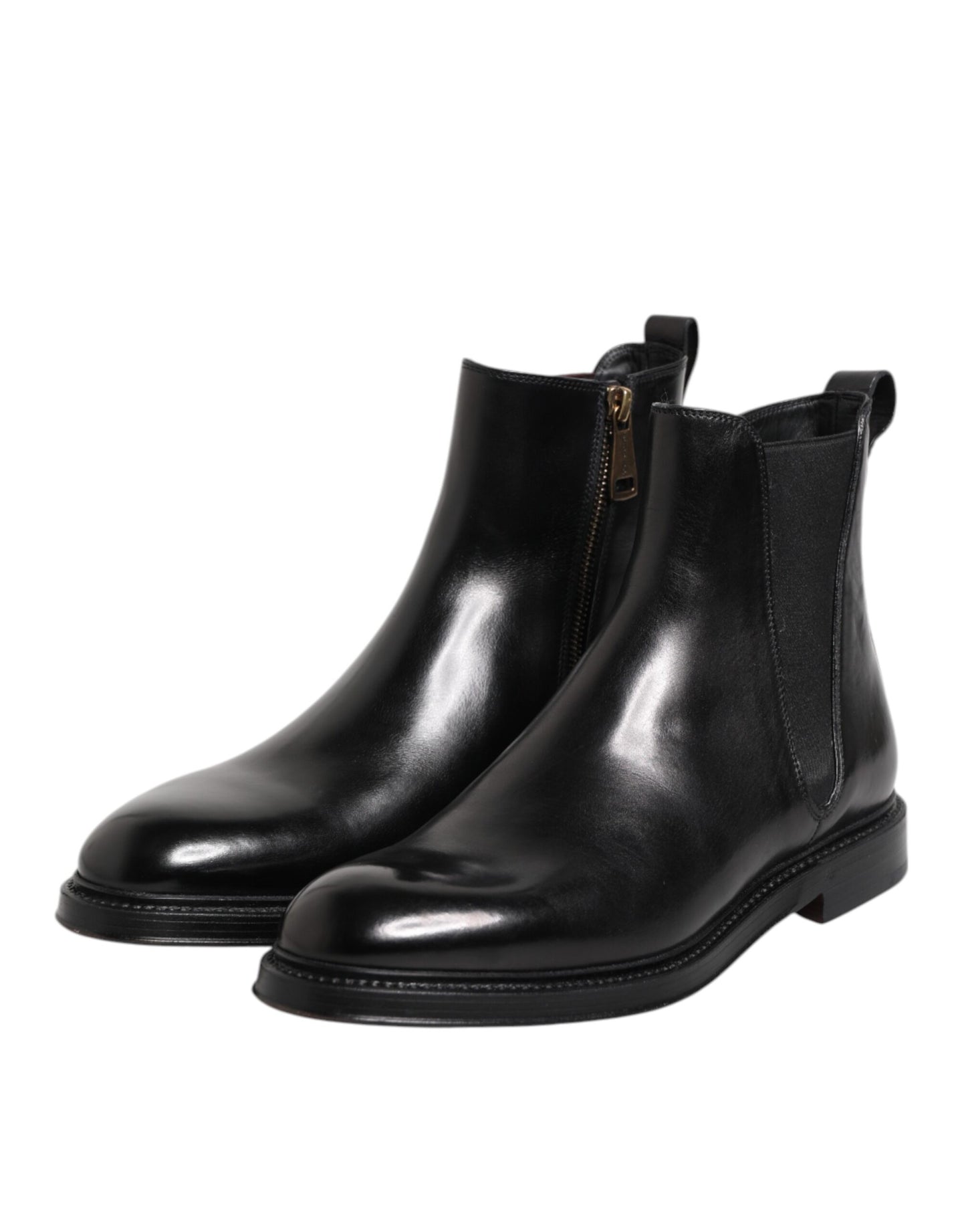 Botas Botines de Cuero Chelsea Negros a Media Pantorrilla Dolce & Gabbana