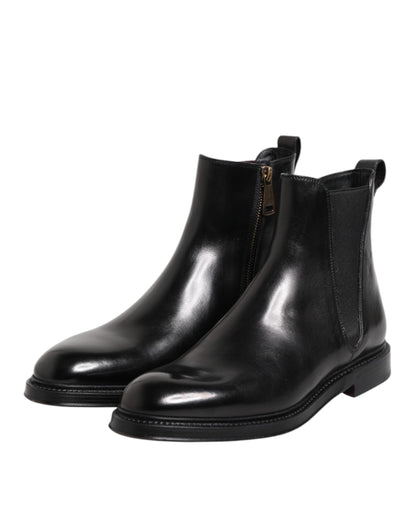 Botas Botines de Cuero Chelsea Negros a Media Pantorrilla Dolce & Gabbana