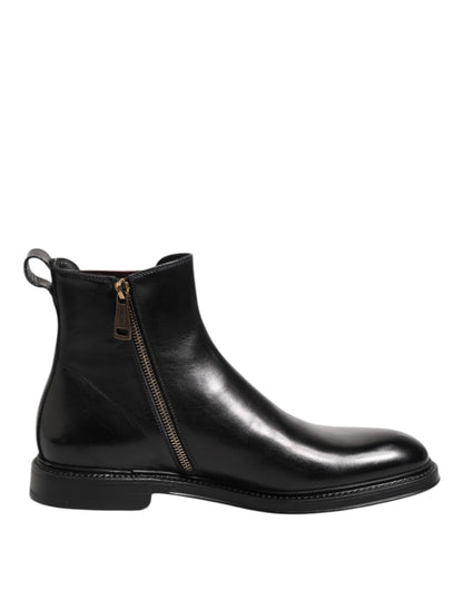 Botas Botines de Cuero Chelsea Negros a Media Pantorrilla Dolce & Gabbana