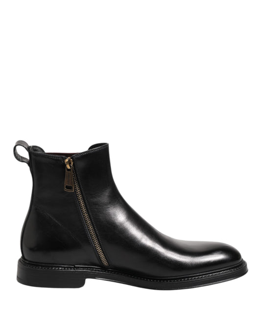 Botas Botines de Cuero Chelsea Negros a Media Pantorrilla Dolce & Gabbana