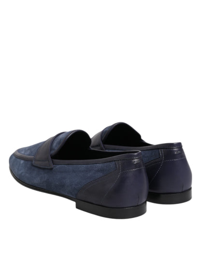 Zapatos mocasines de cuero de gamuza azul Dolce & Gabbana