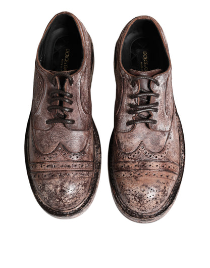 Zapatos Brogue con Cordones y Cuero Marrón Desgastado Dolce & Gabbana