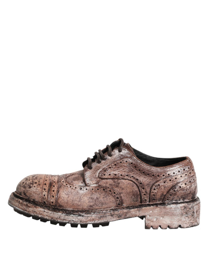 Zapatos Brogue con Cordones y Cuero Marrón Desgastado Dolce & Gabbana