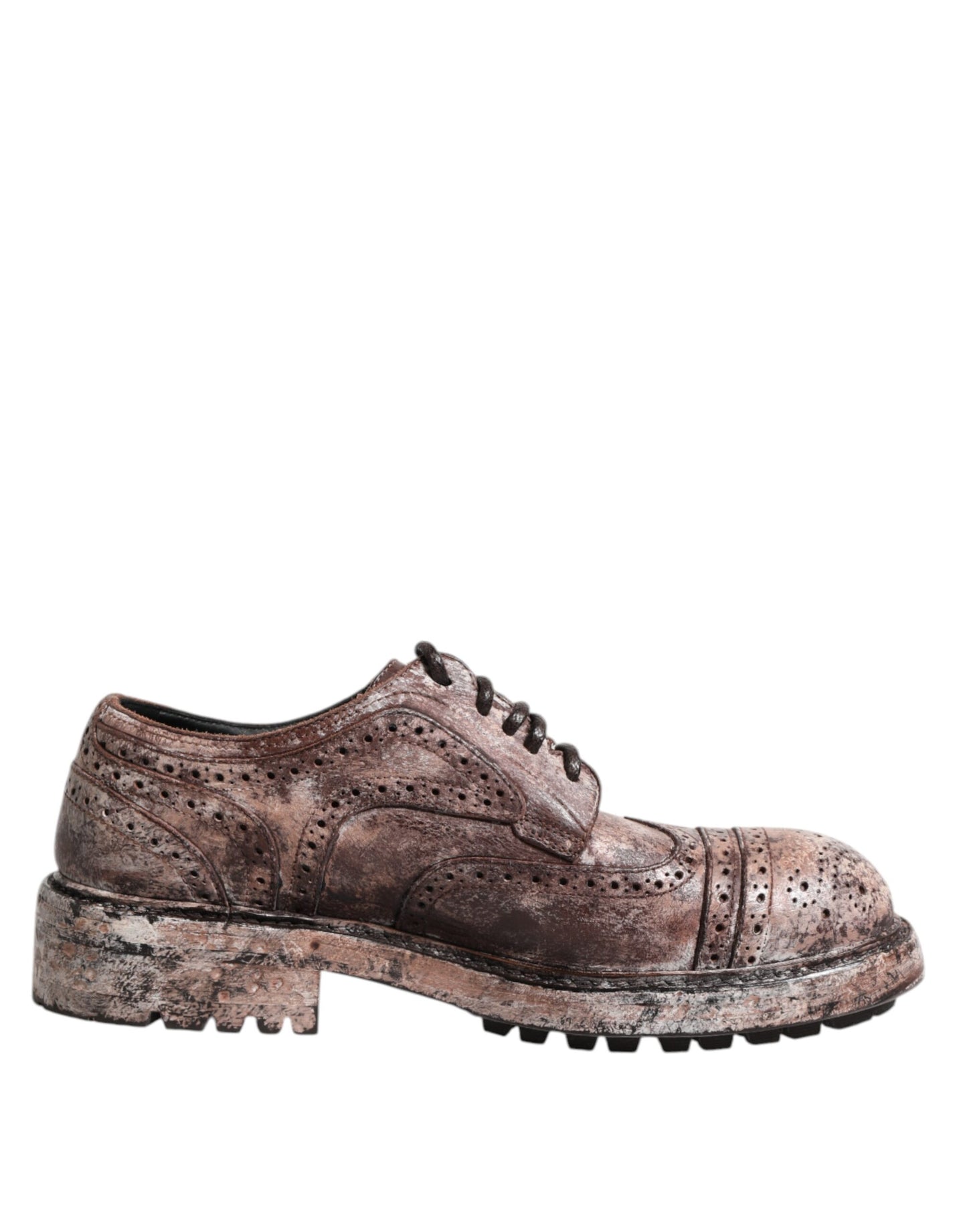 Zapatos Brogue con Cordones y Cuero Marrón Desgastado Dolce & Gabbana