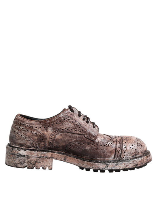 Zapatos Brogue con Cordones y Cuero Marrón Desgastado Dolce & Gabbana
