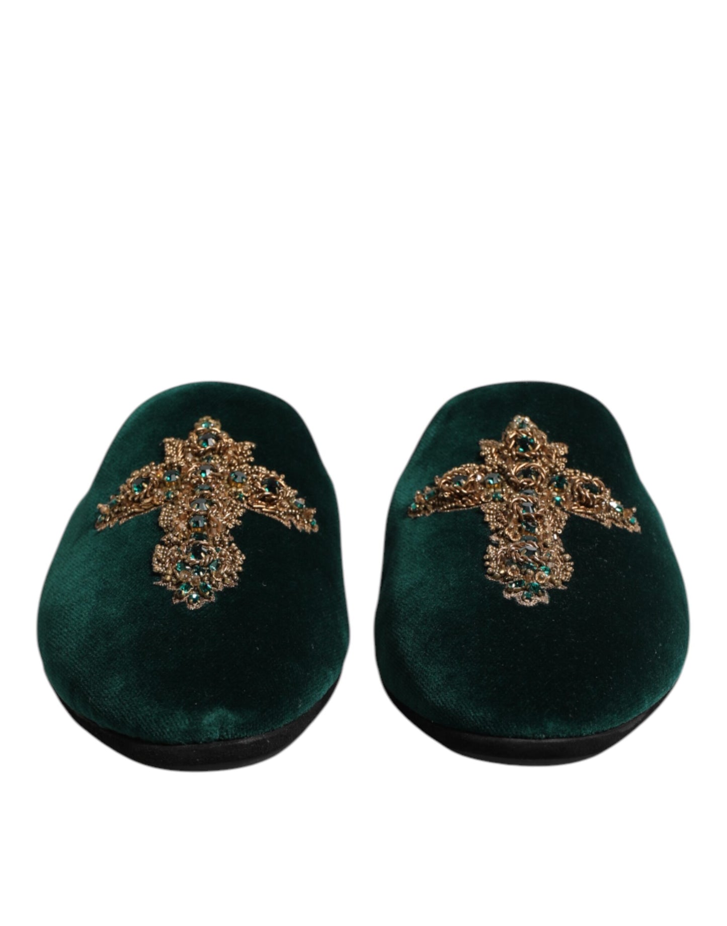 Zapatillas Dolce & Gabbana de terciopelo verde con cruz embellecida