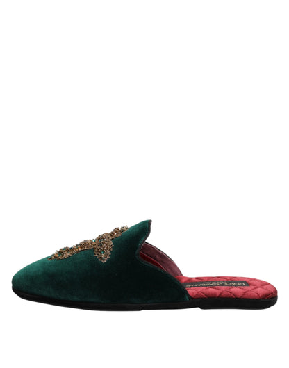 Zapatillas Dolce & Gabbana de terciopelo verde con cruz embellecida