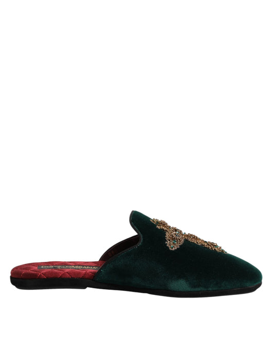 Zapatillas Dolce & Gabbana de terciopelo verde con cruz embellecida