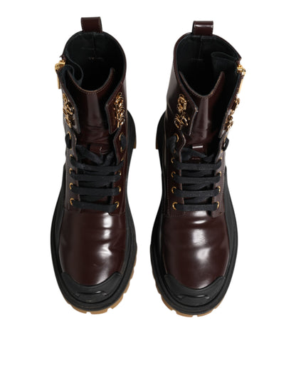 Zapatos Botas Biker de Piel Granate de Media Pantorrilla Dolce & Gabbana