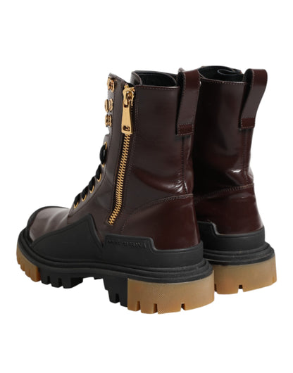 Zapatos Botas Biker de Piel Granate de Media Pantorrilla Dolce & Gabbana