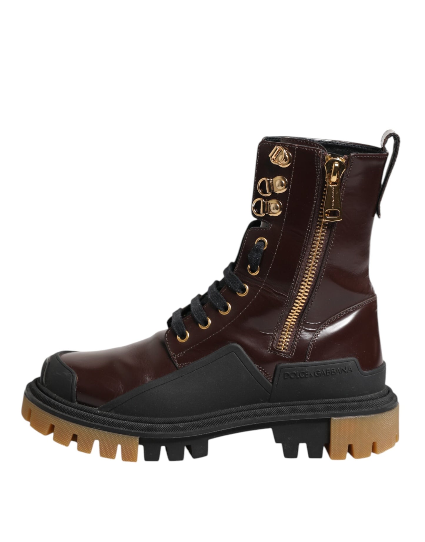 Zapatos Botas Biker de Piel Granate de Media Pantorrilla Dolce & Gabbana