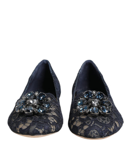 Zapatos planos Dolce & Gabbana de encaje Taormina azul con cristales