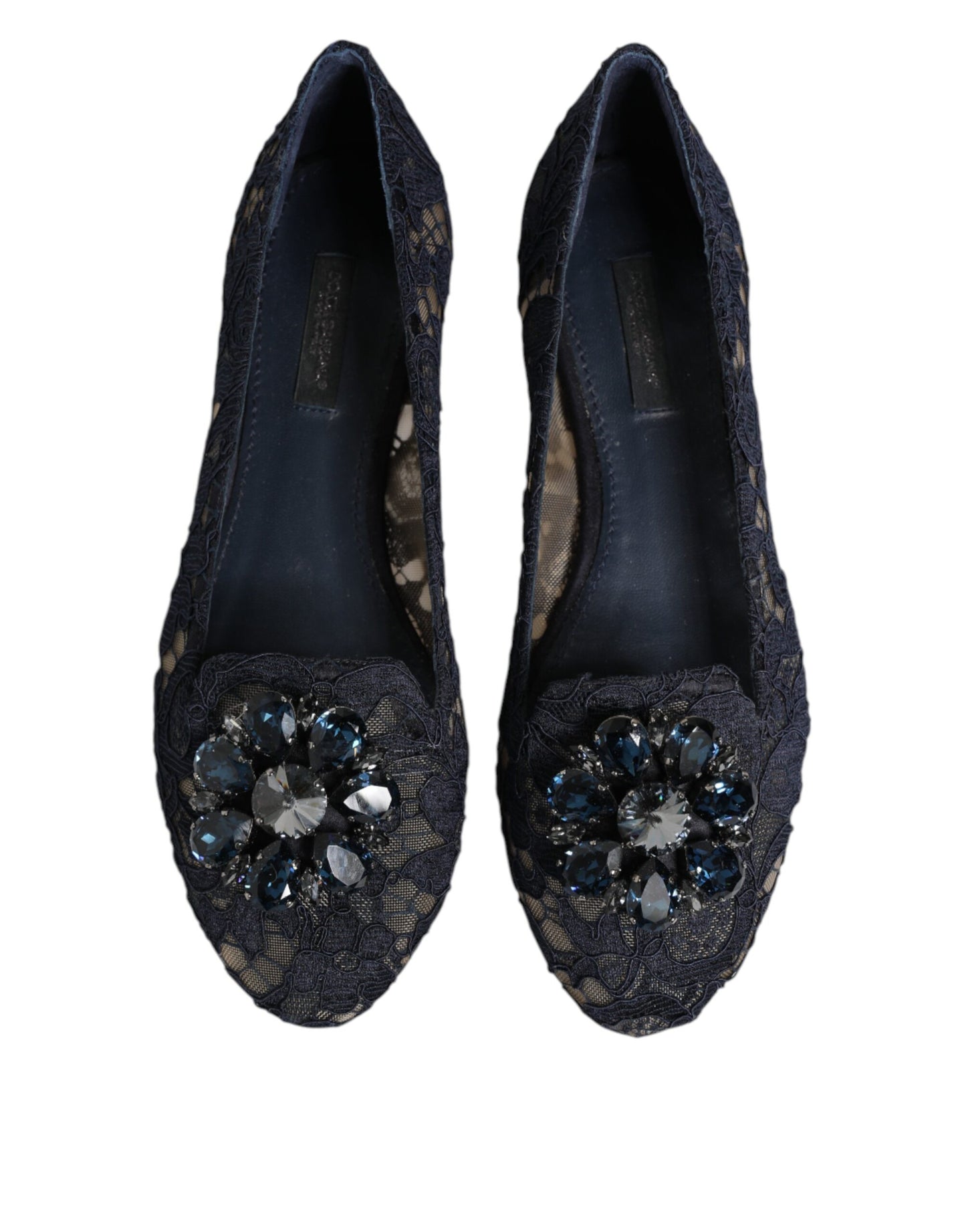 Zapatos planos Dolce & Gabbana de encaje Taormina azul con cristales