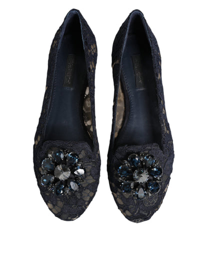 Zapatos planos Dolce & Gabbana de encaje Taormina azul con cristales