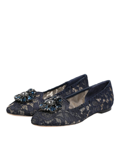 Zapatos planos Dolce & Gabbana de encaje Taormina azul con cristales