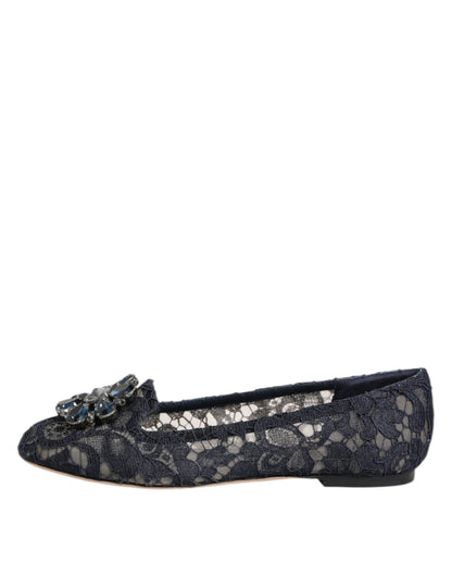 Zapatos planos Dolce & Gabbana de encaje Taormina azul con cristales