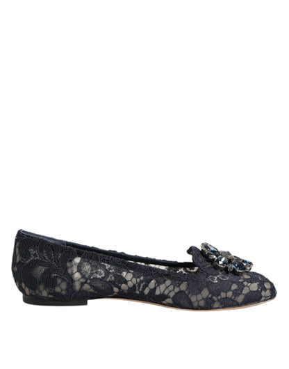 Zapatos planos Dolce & Gabbana de encaje Taormina azul con cristales